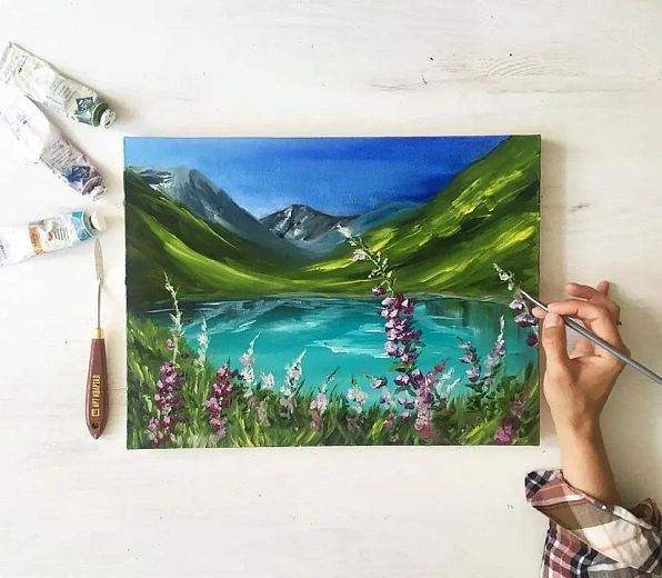 Горы на картине в онлайн режиме, фото 1 - круглогодичный курорт «Роза Хутор»